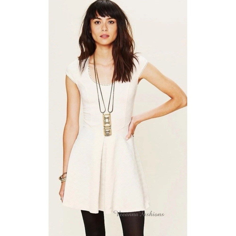 FREE PEOPLE Dress‎ size XS Ivory Cream White Fit Flare A-line Criss Cross Back